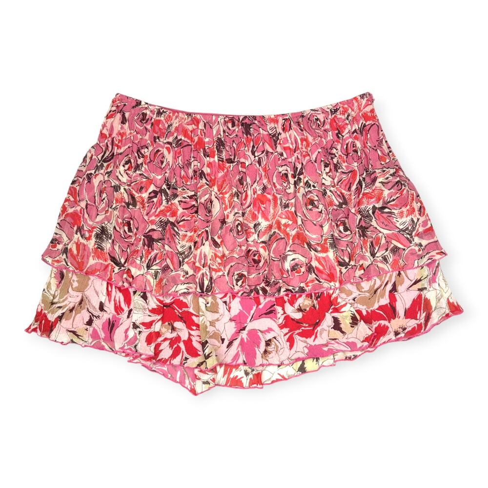 Eddie Rodriguez | Size 6 | Frilly Floral 100% Silk Crepe Layered Flutter Skirt
